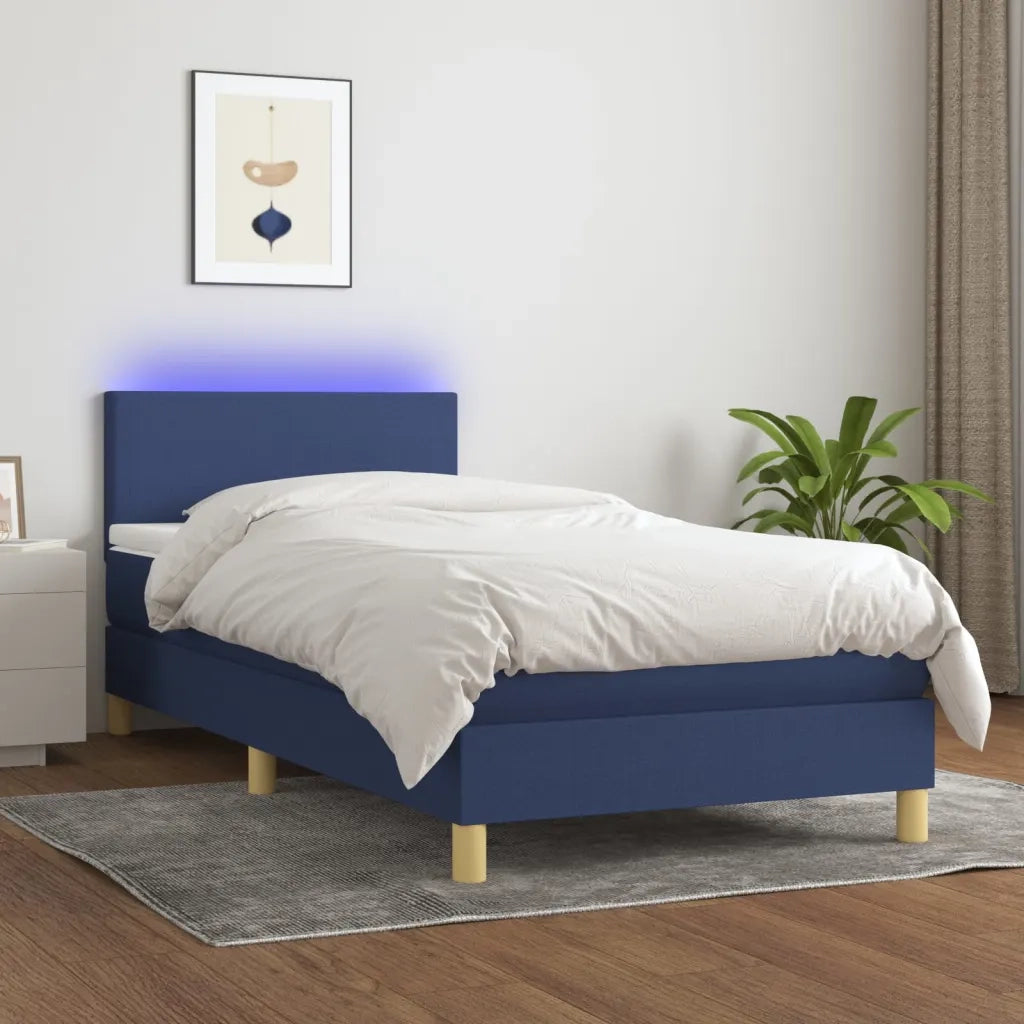 Letto a Molle con Materasso e LED-Struttura Letto con Materasso Blu 90x200 cm in Tessuto 991303