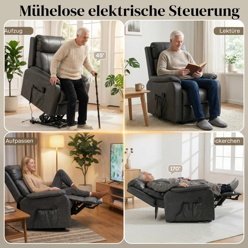 Poltrona Relax Alzapersona Elettrica ¨C Xylo ¨C Doppio Motore Reclinabile Similpelle Nera