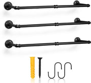Supporto per abbigliamento 90 cm - Stendardo per abbigliamento - Barra metallica - Montaggio a parete sostenibile fino a 65 kg - 3 pezzi