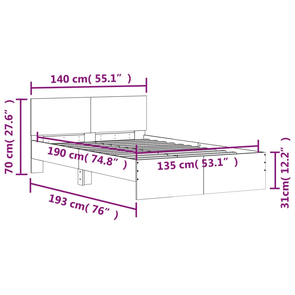 Letto matrimoniale | Letto per adulti | Giroletto con Testiera Rovere Fumo 135x190 cm