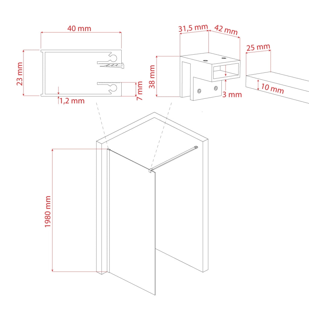 Parete doccia 110 CM in vetro trasparente 8mm mod. Walk in Lato H198