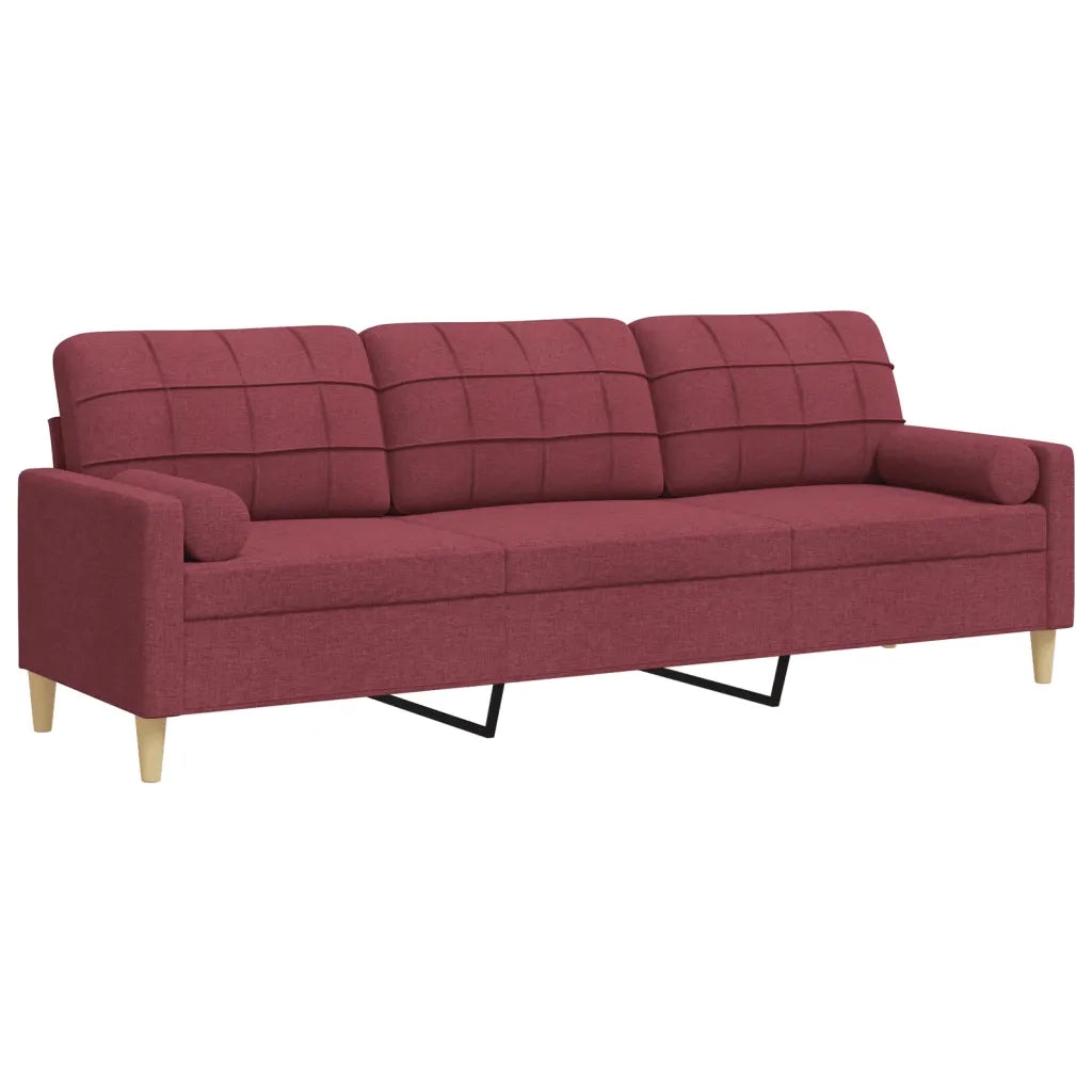 Divano a 3 Posti con Cuscini-Sofa 3 Posti con Cuscini Rosso Vino 210 cm in Tessuto