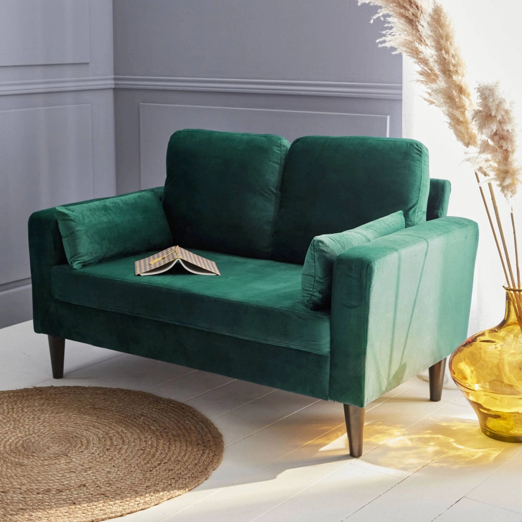 Divano stile vintage in velluto, 2 posti, verde inglese