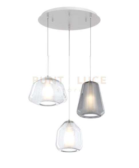 SOSPENSIONE BIANCO 3 LUCI TONDA VETRI ALPHA TR + BETA TR + GAMMA FU 1176BI-S3 T ABG-TF