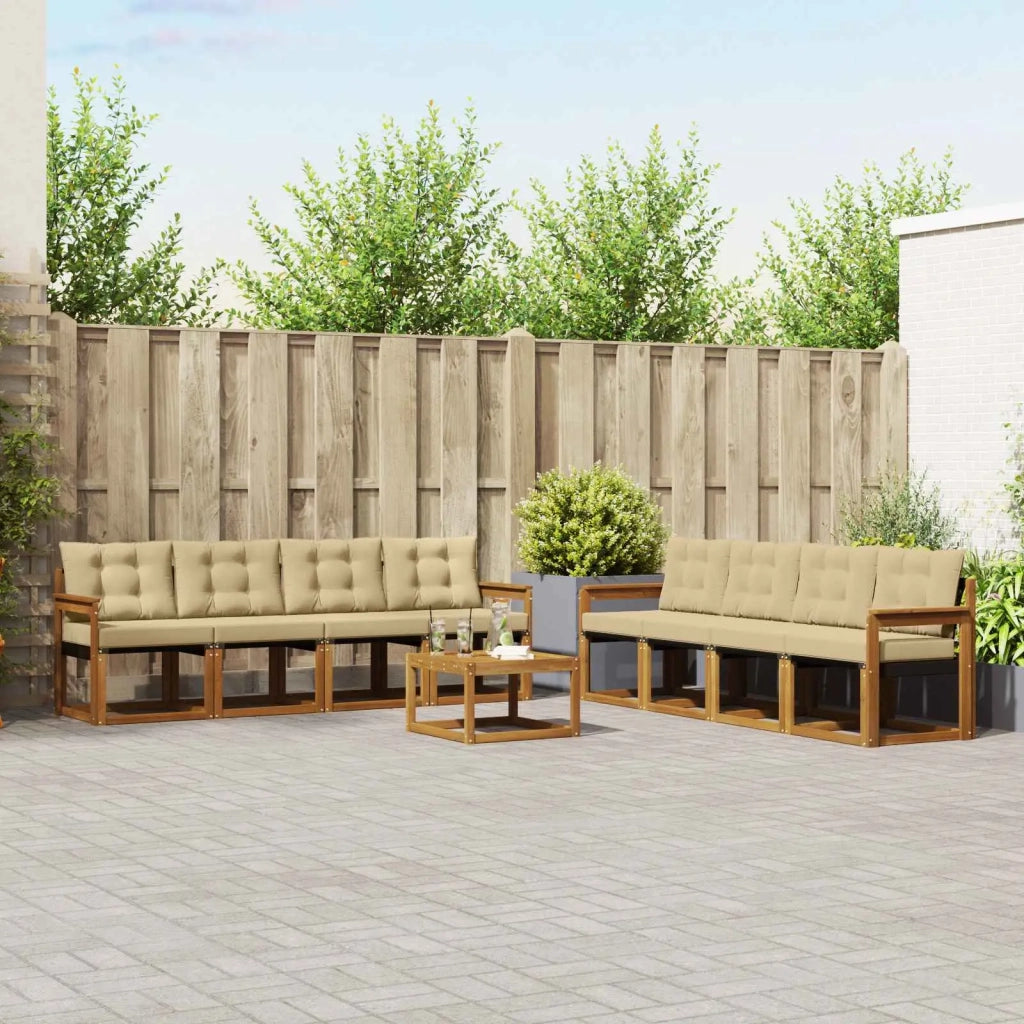 Set di divani da esterno con cuscino 9 pcs Naturale e Beige 3368516