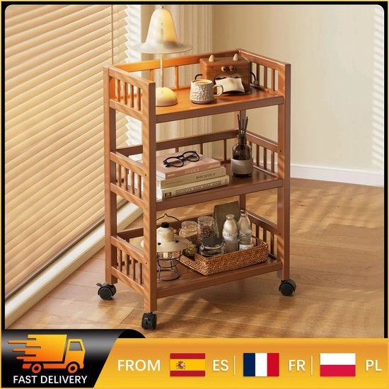 Carrello di stoccaggio mobile 3 livelli in bambù, con ruote bloccabili, per cucina e bagno
