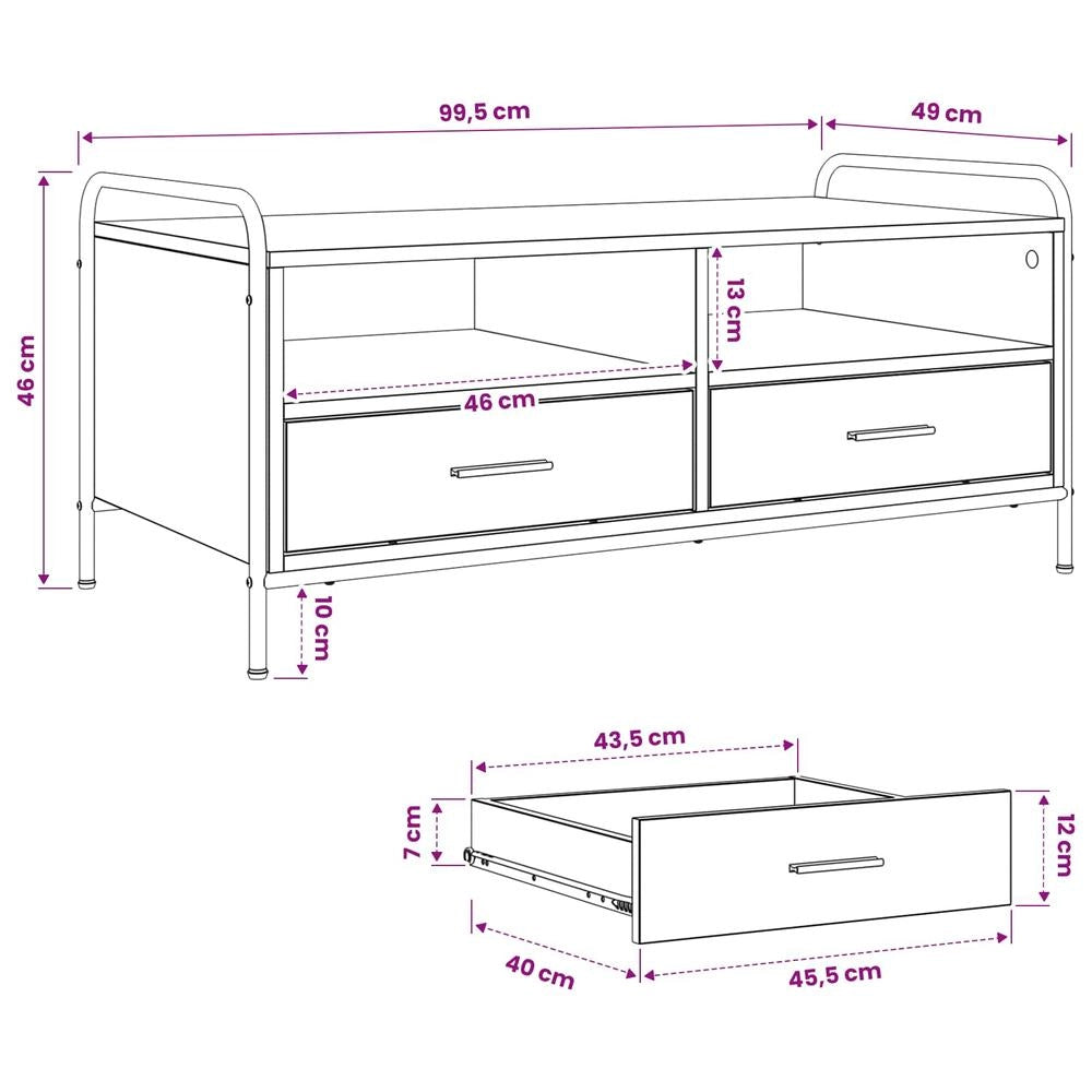 Tavolino da salotto rovere Sonoma, 99,5x49x46 cm – lungo e capiente, per soggiorni di design, regalo di pregio