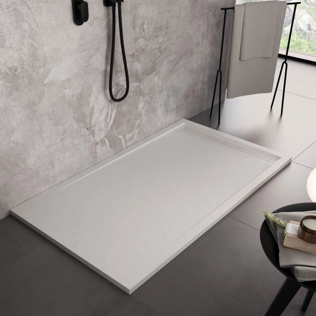 Piatto doccia in marmo resina bianco pietra cemento grid, misura 80x150