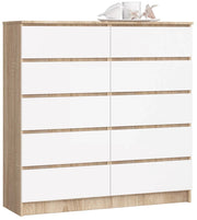 Cassettiera AKORD K120 Sonoma Quercia 120 cm 10 cassetti inserto frontale Bianco 120x40x121 cm