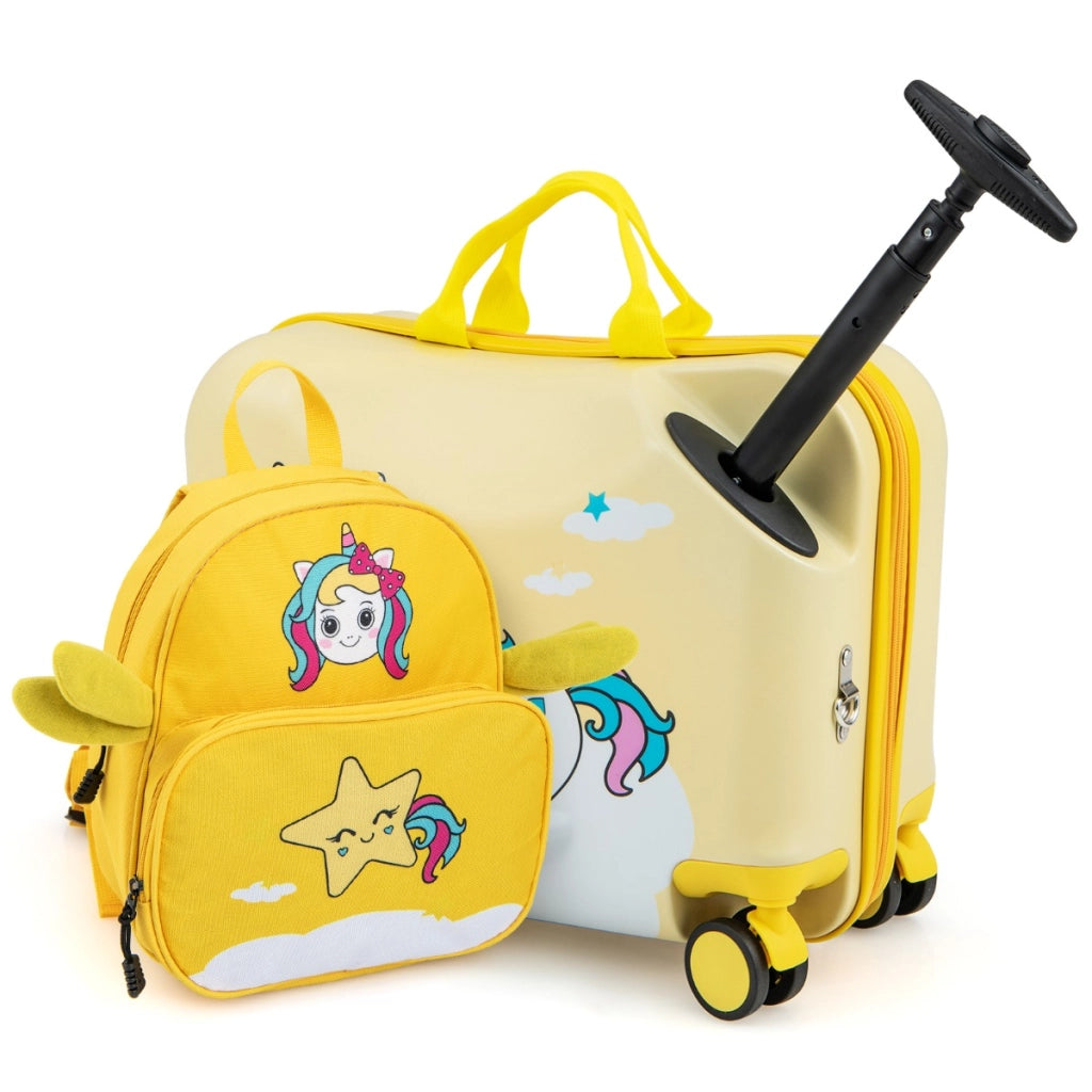 Set di valigie per bambini da 2 pezzi-Valigia con zaino duro e impermeabile con ruote 47x26,5x36,5cm Colorato