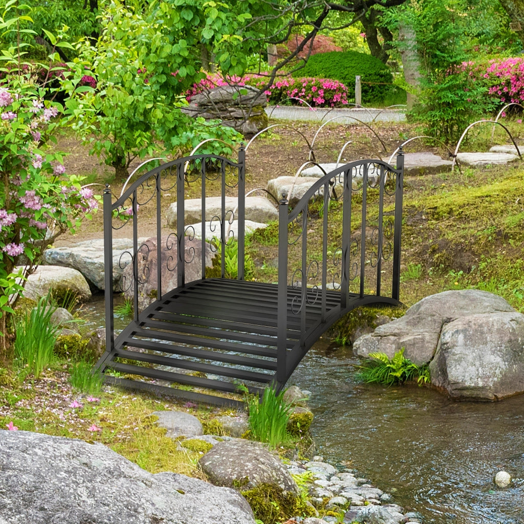 Ponte da Giardino ¨C Xylo ¨C Acciaio Nero con Ringhiere Laterali 119x67x70cm