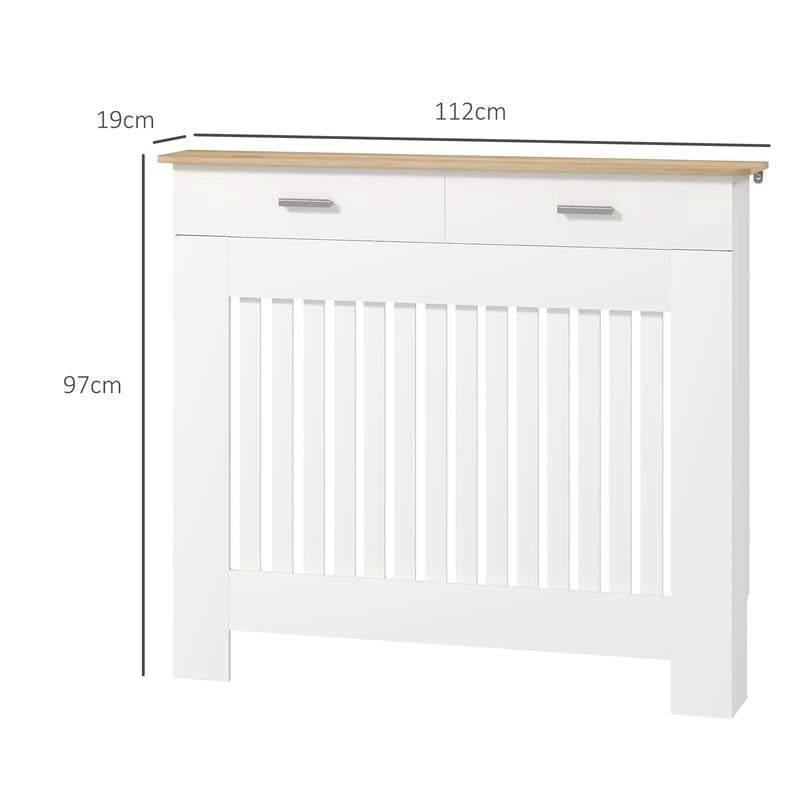COPRITERMOSIFONE A DOGHE ANTIRIBALTAMENTO CON CASSETTO PORTAOGGETTI IN LEGNO 112X19X97 CM BIANCO