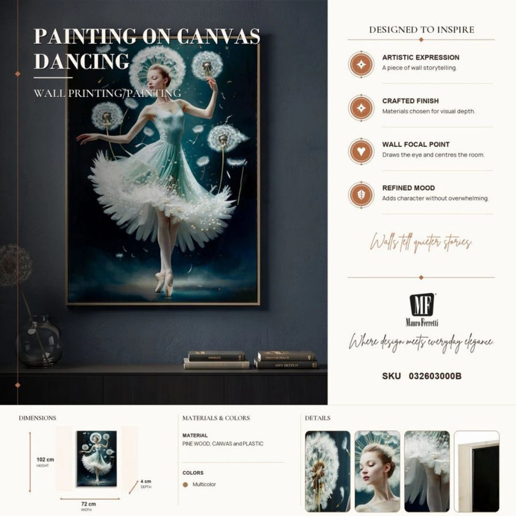 Dipinto su tela Dancing B ballerina con tarassachi, 72x102 cm