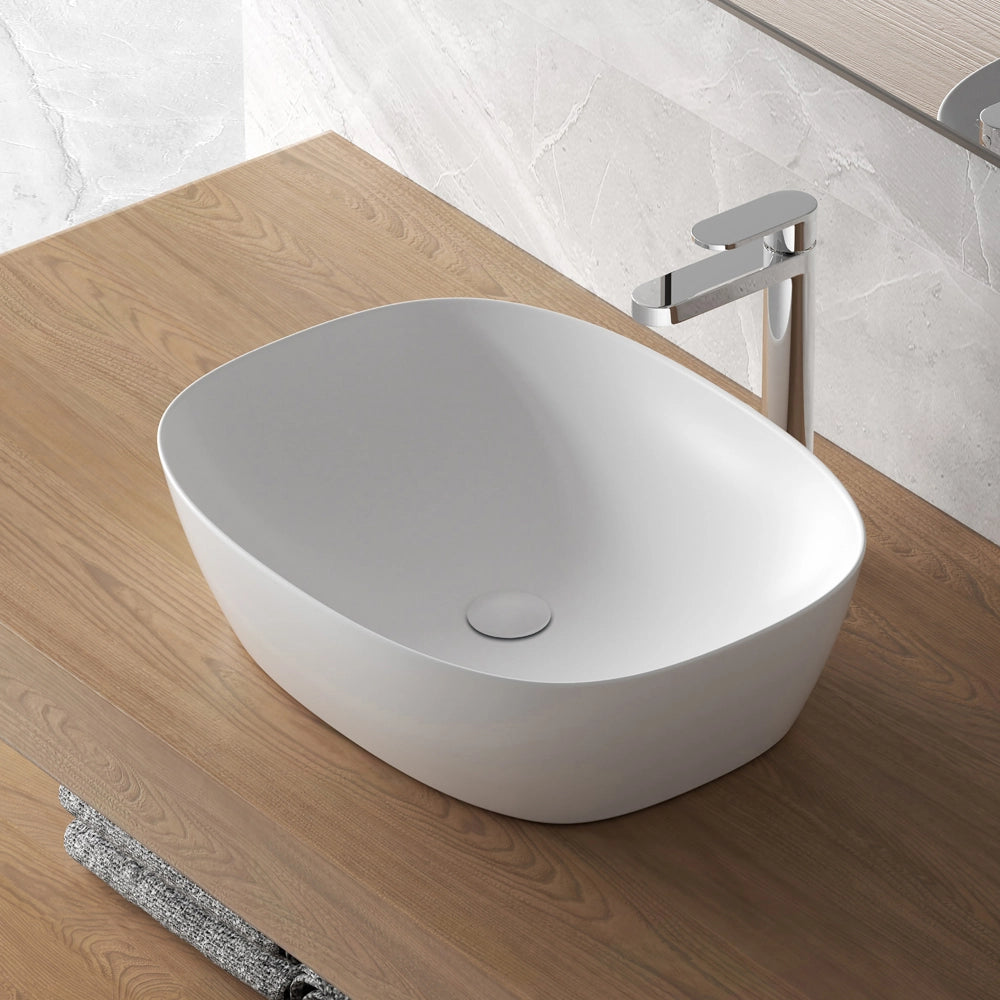 Lavandino da appoggio ovale 50x38 cm bianco opaco Tokyo