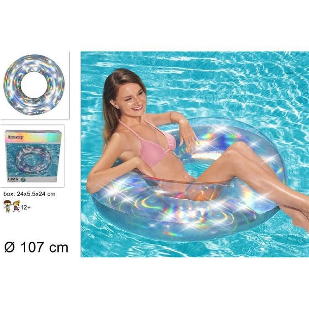 Trade Shop - Ciambella Salvagente Gonfiabile Iridescente 107 Cm Mare Spiaggia Piscina 36240 -