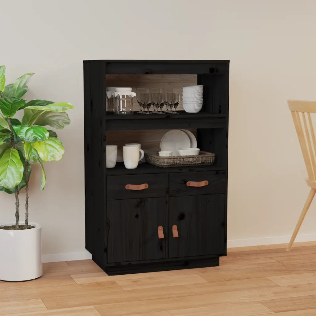 Credenza Nera 67x40x108,5 cm in Legno Massello di Pino 820161