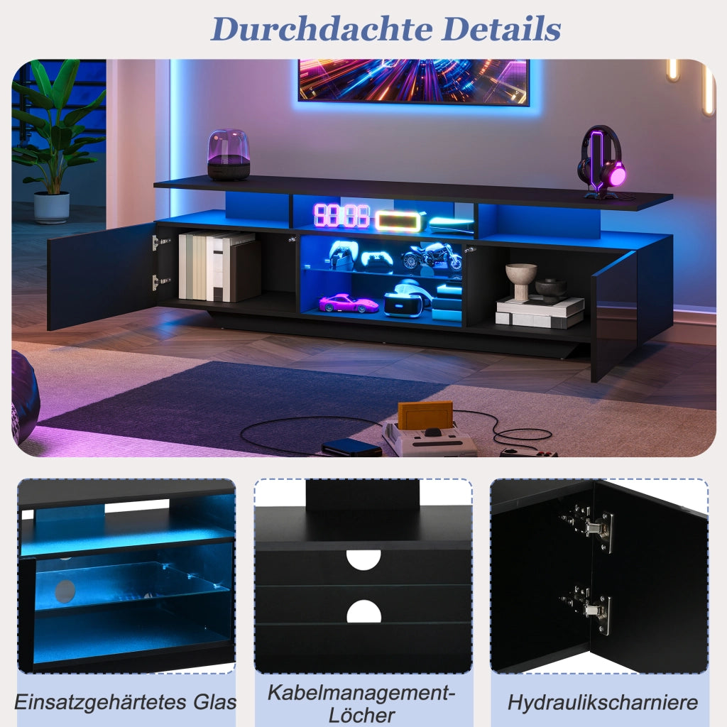 MOBILE TV 160x40x45 cm Nero MDF con LED e 2 ante