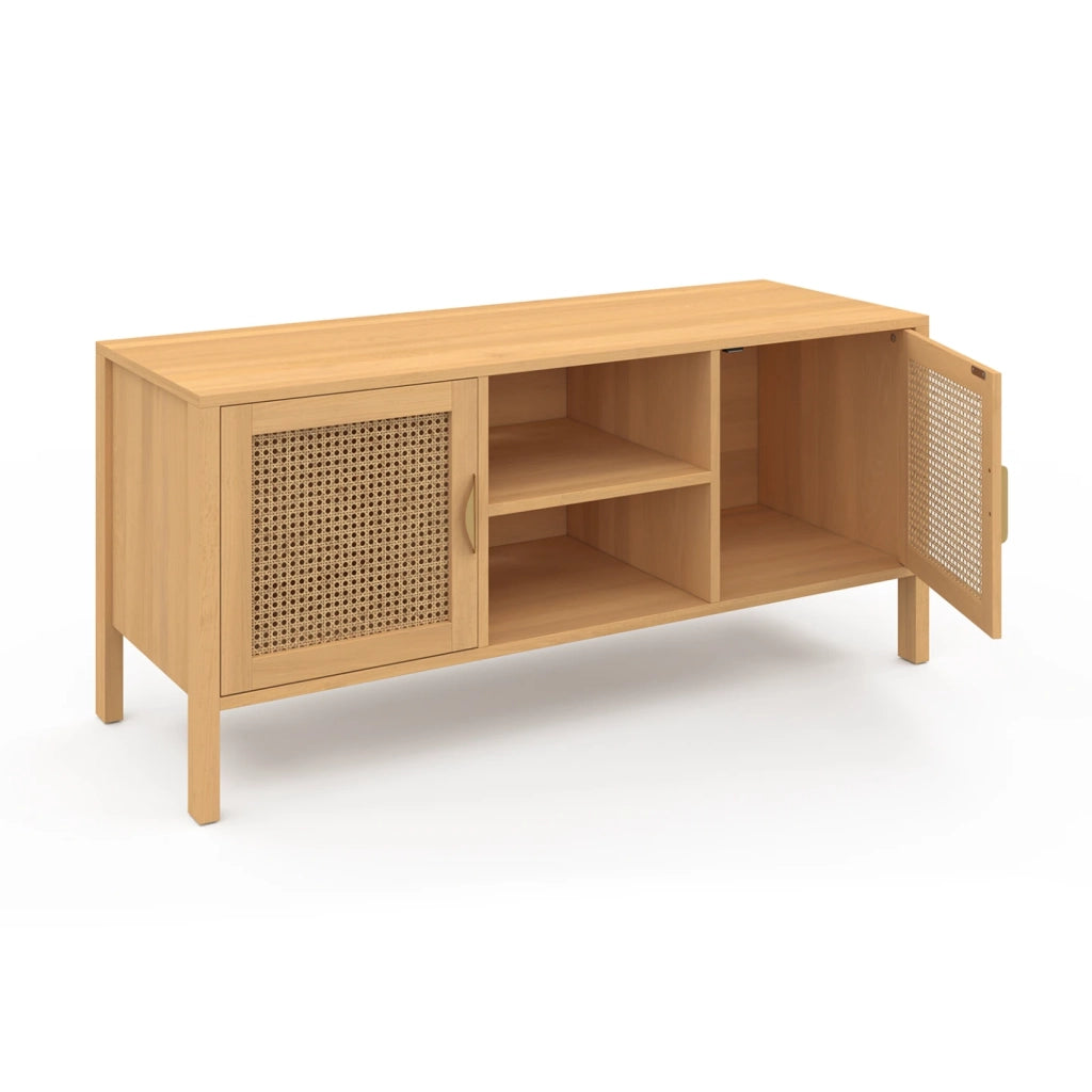 IDMarket - Mueble TV EDHEN 2 puertas con mimbre 110 cm
