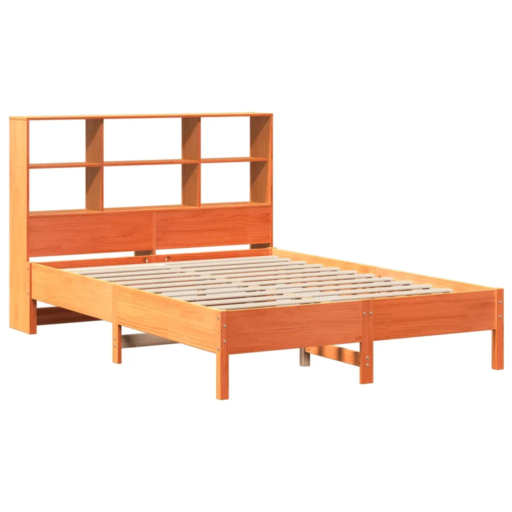 Letto Libreria senza Materasso-Struttura Letto con contenitore Marrone Cera 140x200 cm in Pino 663162