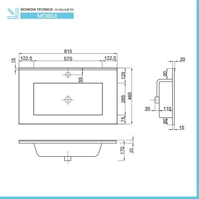 Mobile bagno sospeso 80 rovere bianco e tortora con lavabo e specchio  Iris