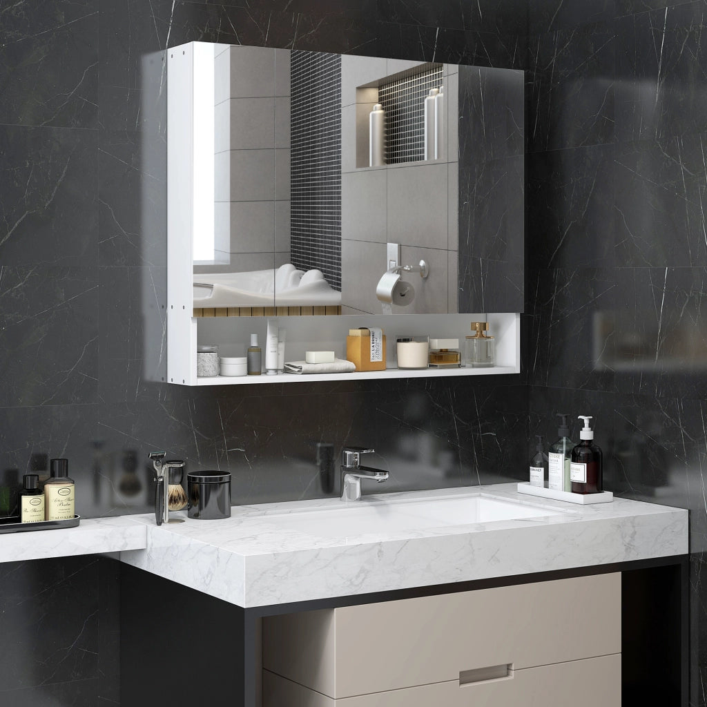 Armadietto da Bagno 90x15x75 cm con Specchio 3 Ante Soft Close e Ripiani Regolabili in MDF Bianco