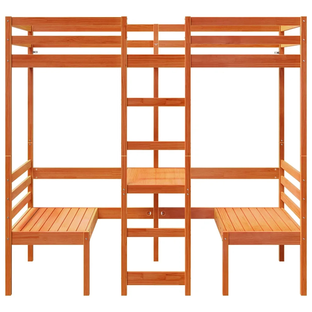 Giroletto Soppalco Scrivania e Sedie-Struttura Letto Marrone Cera 80x200cm Pino