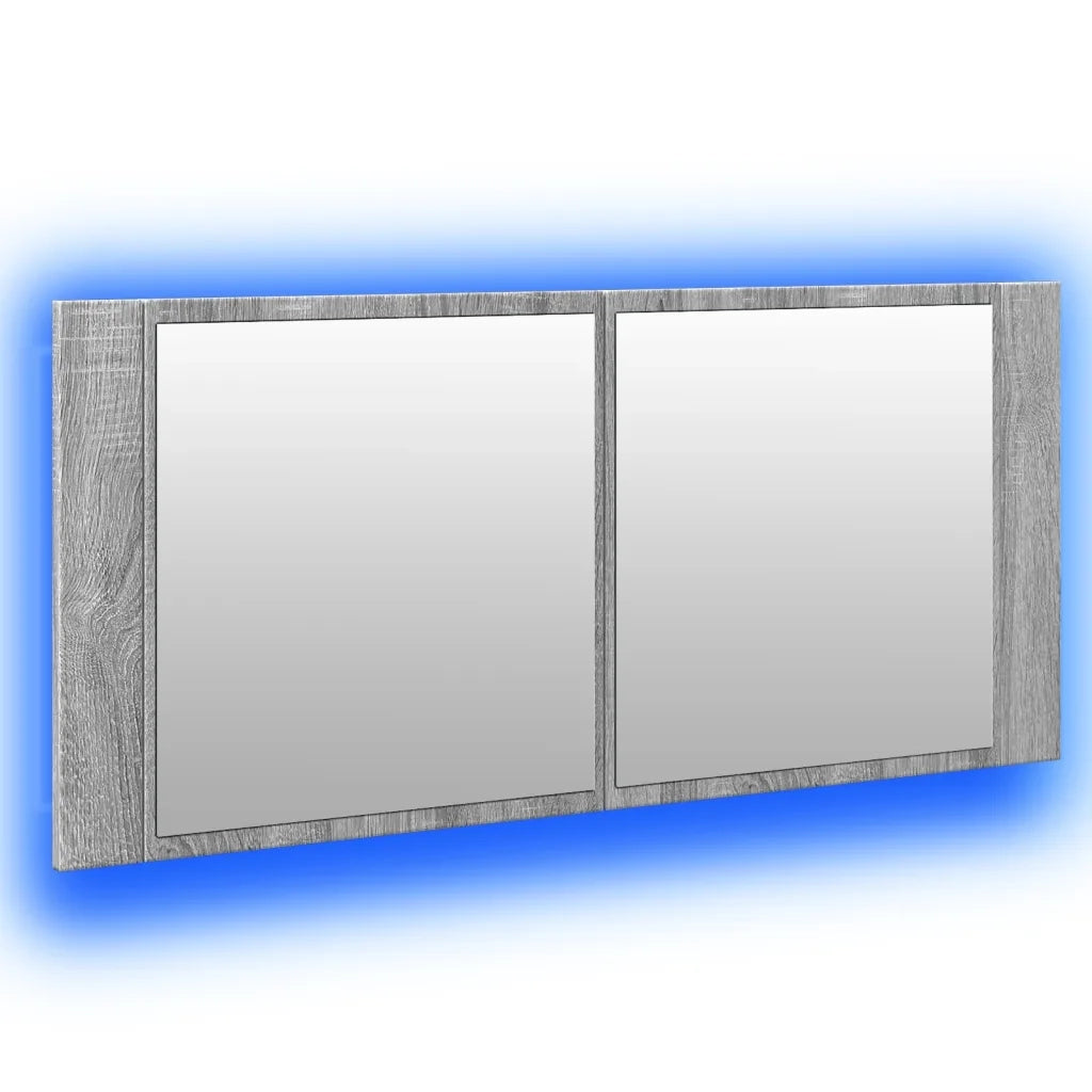 Armadietto Specchio con LED da Bagno-Mobile bagno con specchio Grigio Sonoma 100x12x45 cm