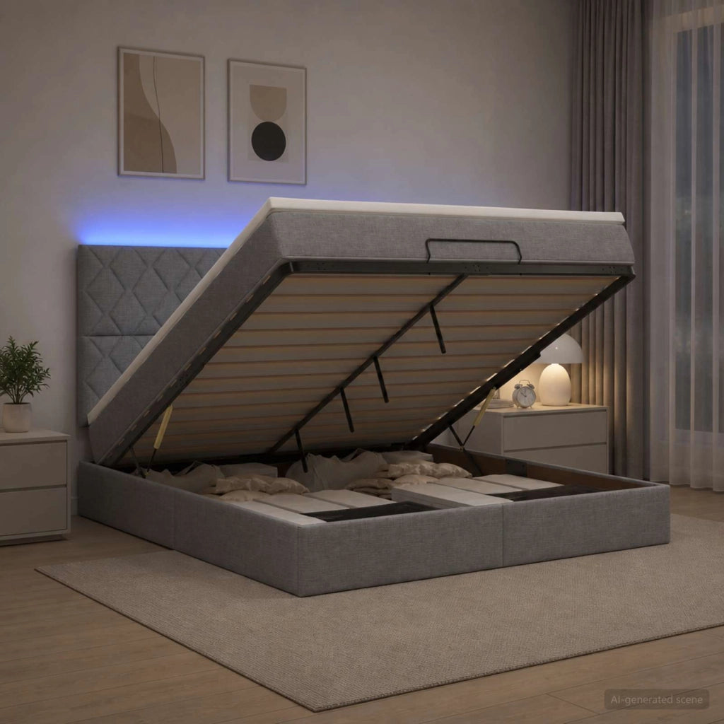 Letto Ottomano con Materasso e LED Grigio Chiaro 180 x 200 cm 3458173