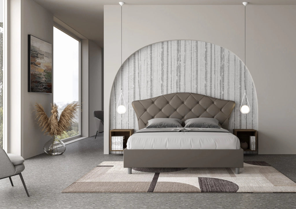 BS COM Letto matrimoniale contenitore doppia alzata imbottito 160x210 similpelle cappuccino
