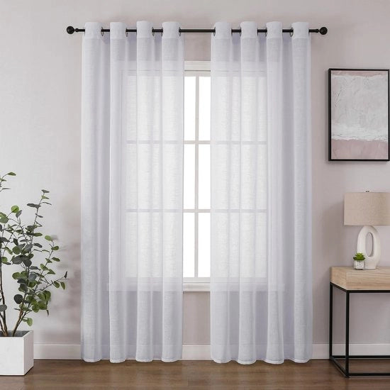 Set di tende a voile semi-trasparente - 2 pezzi - Protezione della privacy - Adatto per soggiorno/camera da letto - Stile lino - Stile naturale