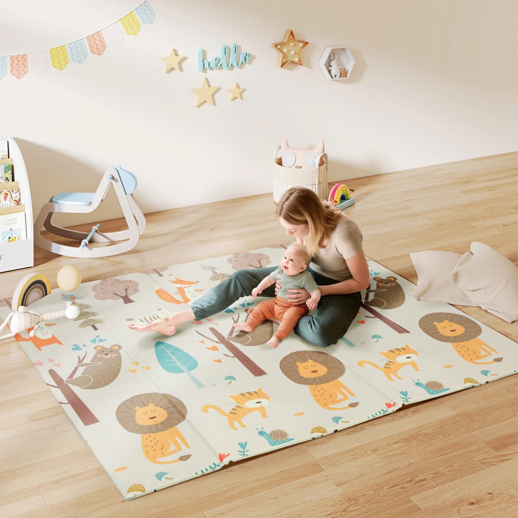 Tappeto per Bambini 0-6 Anni a Tema Bosco con Superficie Impermeabile in XPE Multicolore, 196x176x1.5 cm