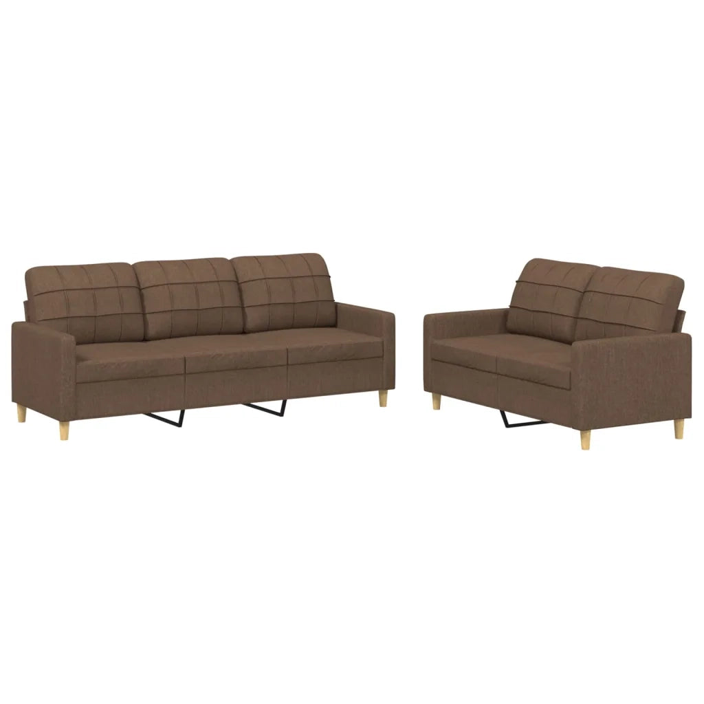 Set di Divani 2 pz con Cuscini Marrone in Tessuto 3201309