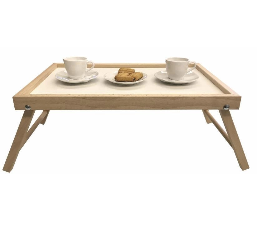 Vassoio da Letto Colazione Pieghevole in Legno di Faggio Naturale 50 x 33 x 21,5 cm