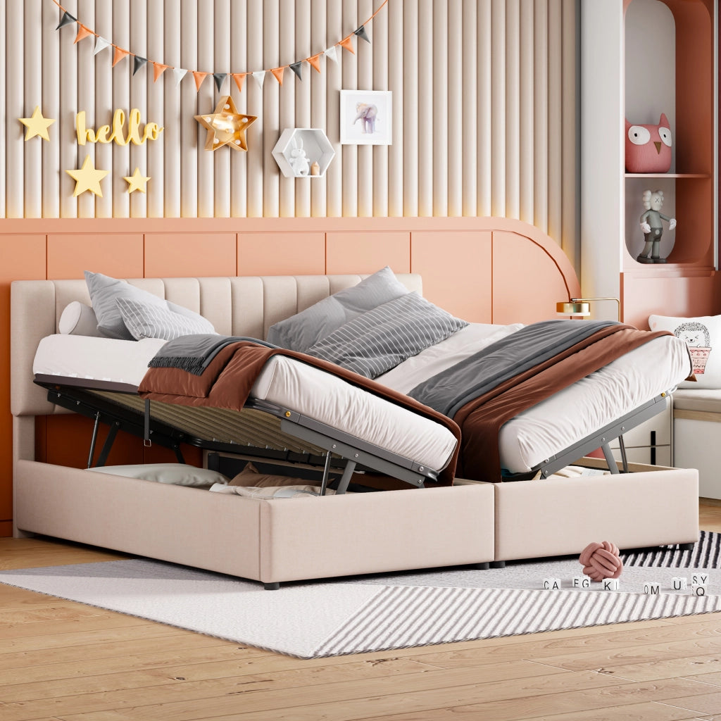 letto imbottito lino beige 180 x 200 cm