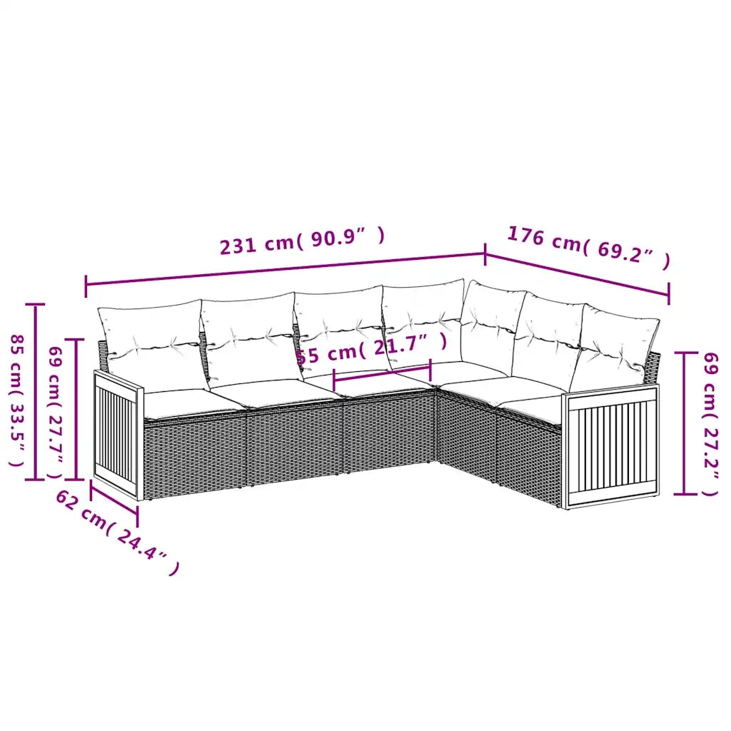 Set Divani da Giardino 6 pz con Cuscini Nero in Polyrattan 3227681