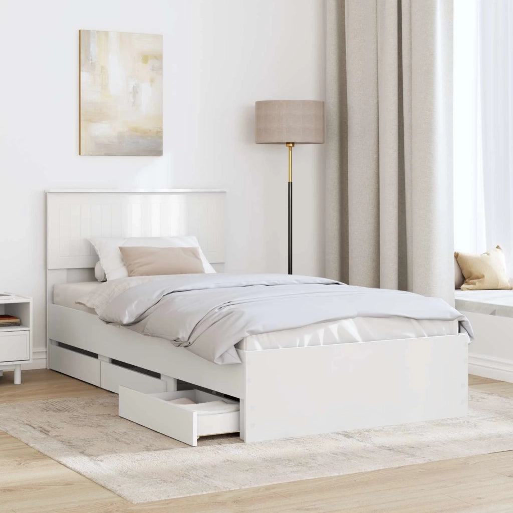 Letto singolo | Letto per adulti | Struttura del letto Bianco 100 x 200 cm Legno Ingegnerizzato