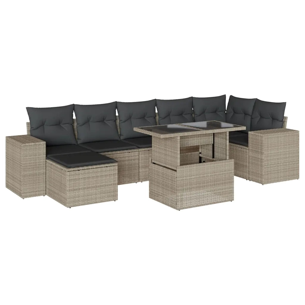 Set Divano da Giardino 8pz con Cuscini Grigio Chiaro Polyrattan