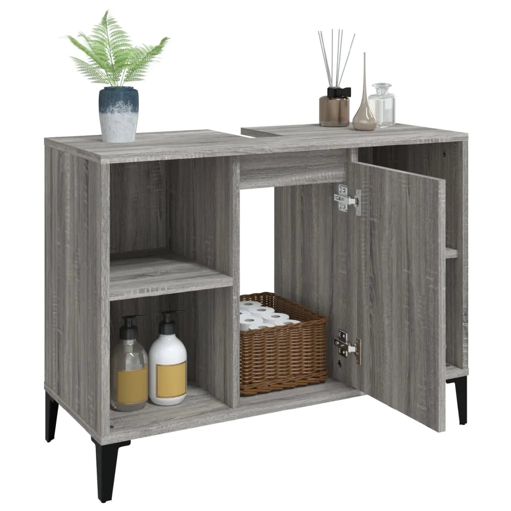 Mobile Lavabo-Armadietto da bagno Grigio Sonoma 80x33x60 cm in Legno Multistrato 415807