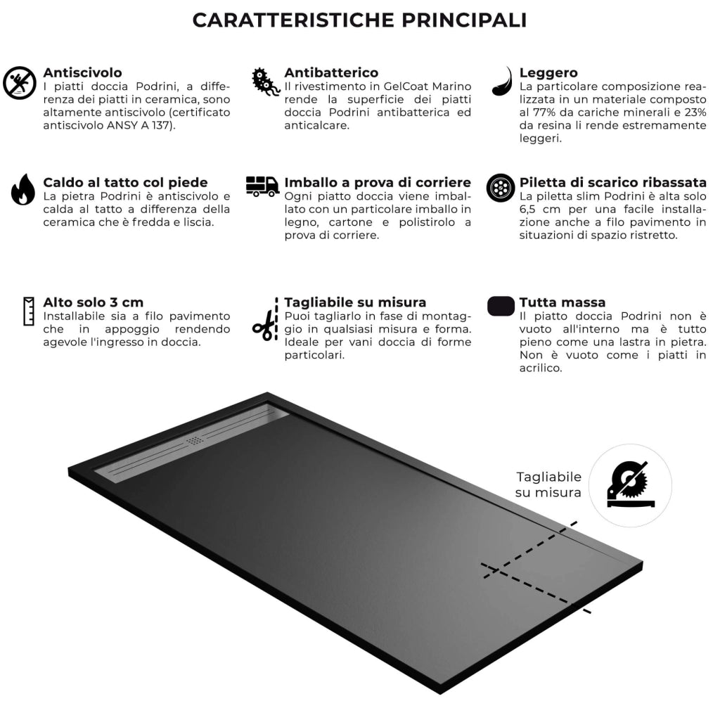 Piatto Doccia 90x100 cm in Pietra Bonussi Trivor Nero