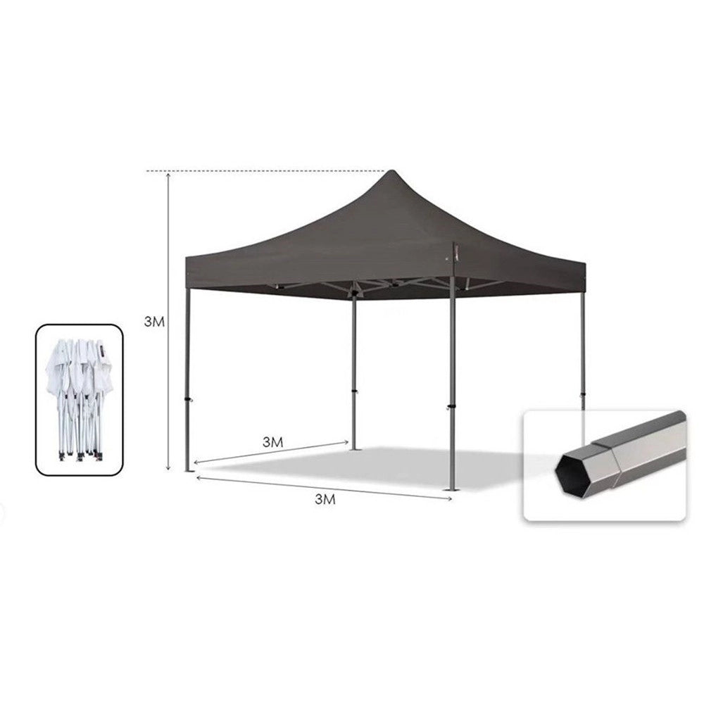 Trade Shop - Gazebo Pieghevole Giardino 3x3x3mt Tenda Telo Grigio Padiglione Mercati Sagre 222714 -