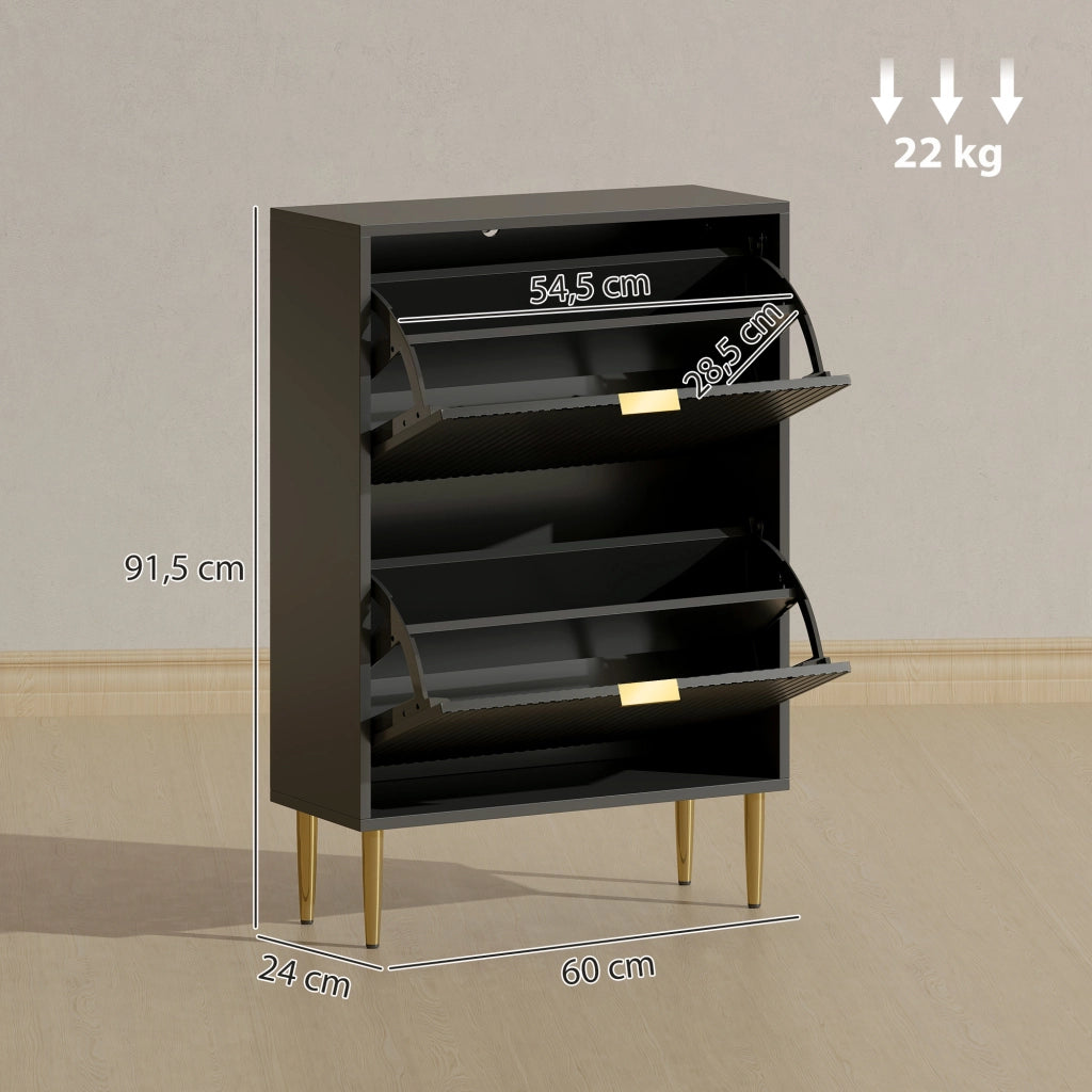 Scarpiera 12 paia con 2 ante ribaltabili e ripiani regolabili ¨C Xylo ¨C Nero 60x24x91,5cm