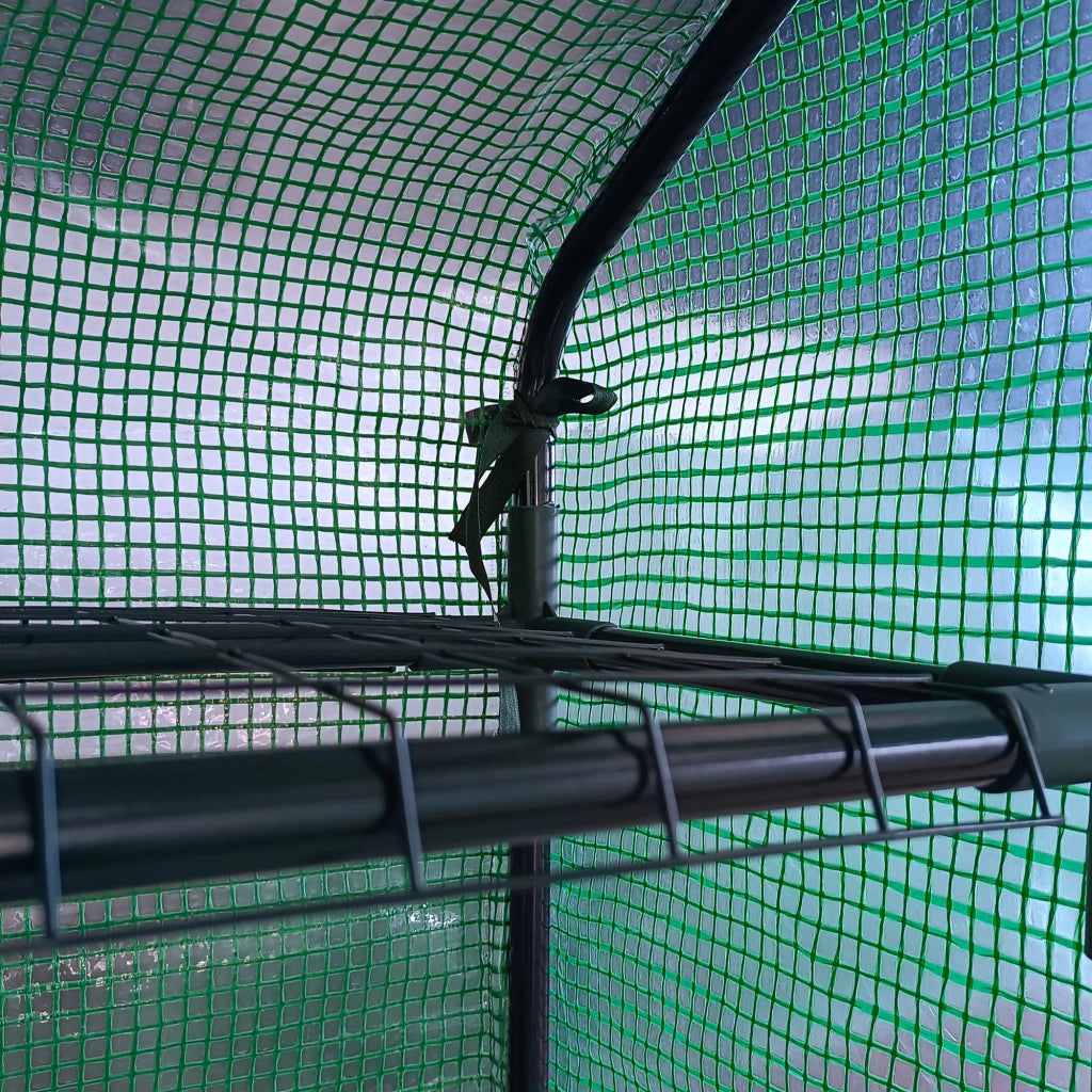 Serra a tunnel con 8 ripiani, serra per pomodori con porta, verde, realizzata in acciaio e plastica PE
