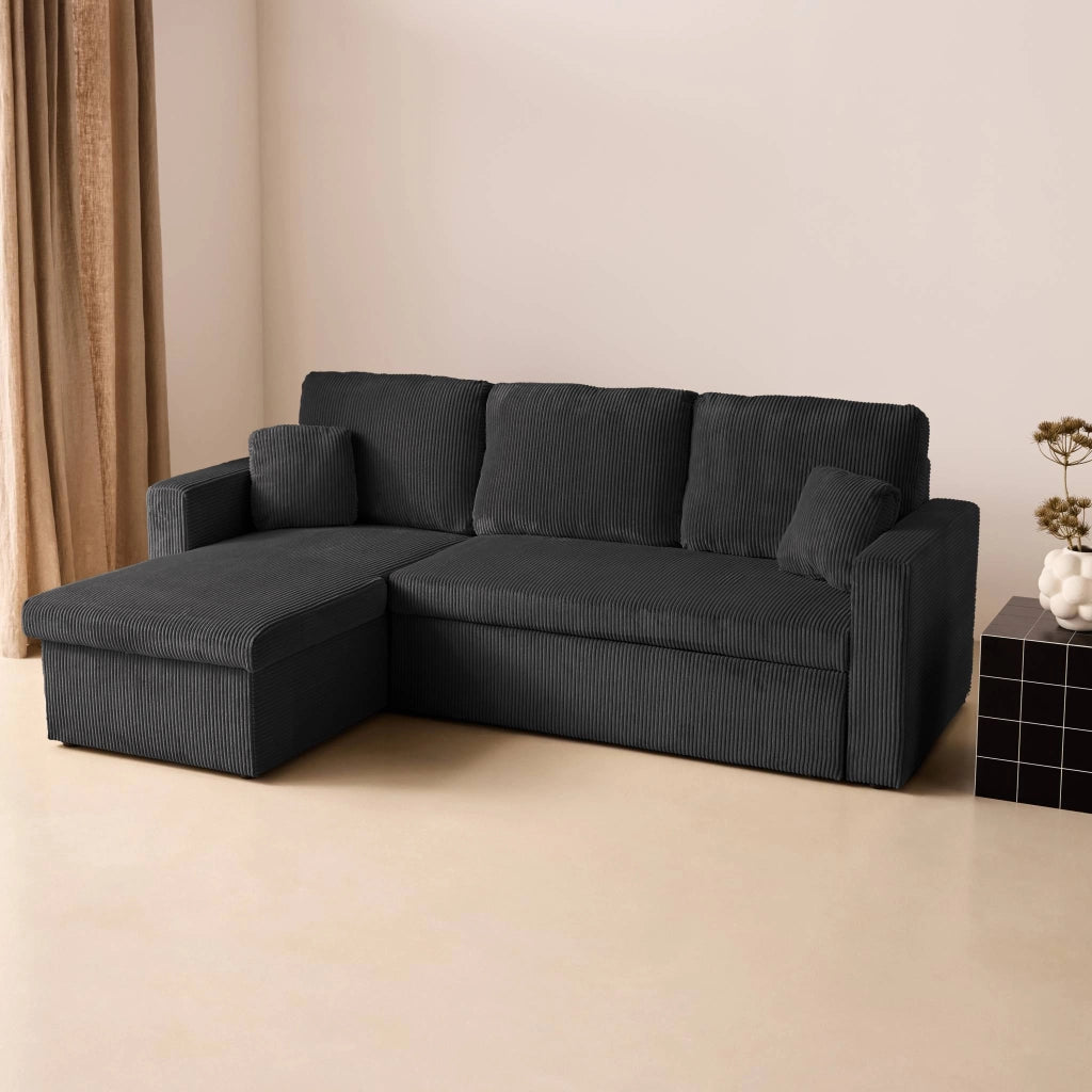 Divano letto angolare reversibile, 3 posti, grigio scuro