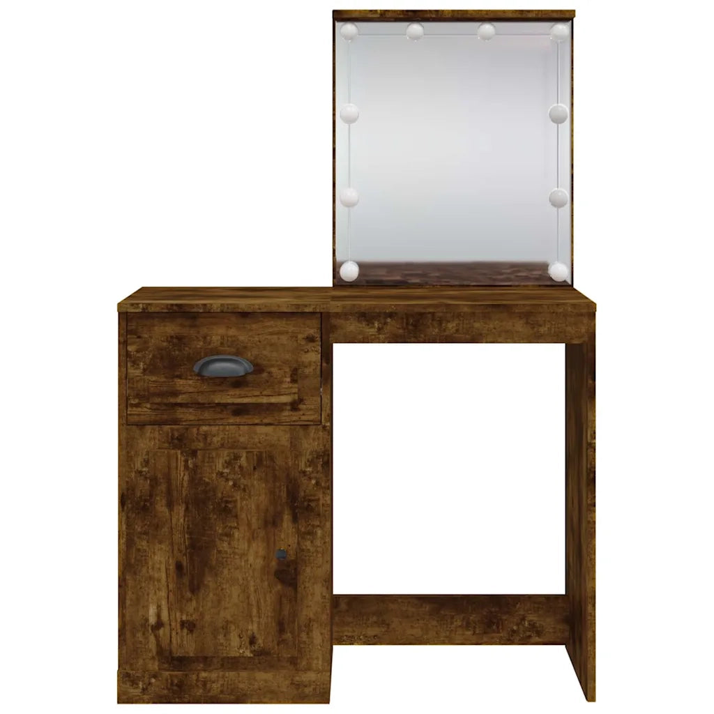 Toeletta | Tavolo da Trucco con Luci LED Rovere Fumo 90x42x132,5 cm