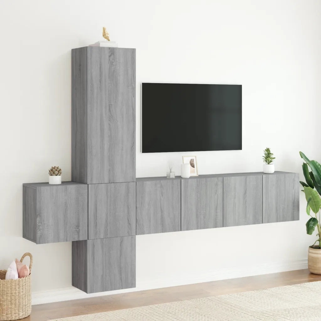 Mobili TV a Muro 5pz | Armadietto TV | Mobile Porta TV Grigio Sonoma in Legno Multistrato