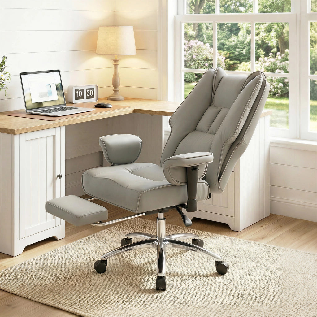 Sedia da Ufficio Ergonomica Reclinabile con Poggiapiedi ¨C Xylo ¨C Schienale Alto, Grigio Chiaro