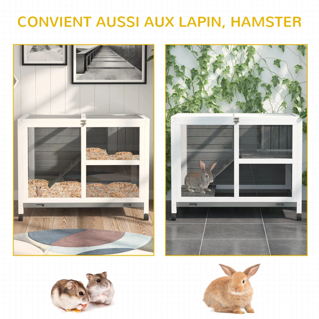Casetta per conigli a 2 piani in legno massello con ruote ¨C Minimal ¨C 91,5x53,3x73 cm grigio