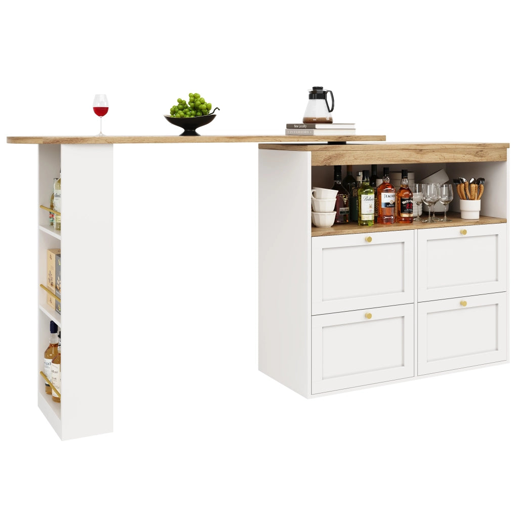 OKWISH Mobile Contenitore Modulare con 4 Cassetti e Ripiani Aperti Girevoli 360, per Soggiorno Studio, MDF, 105 x 39 x 102 cm