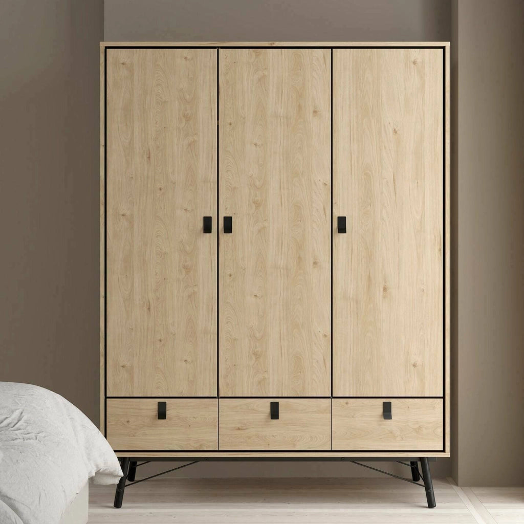 Guardaroba 3 ante Zerbo, Mobile camera da letto, Cabina armadio portabiti, Armadio appendiabiti, 150x60 h200 cm, Rovere