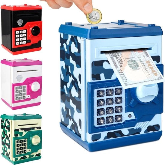 Cassa di Risparmio Elettronica per Bambini con Password, Età 3+, Auto Scroll, Contenitore di Risparmio, Giocattolo per Ragazzi e Ragazze da 3 a 6 anni.